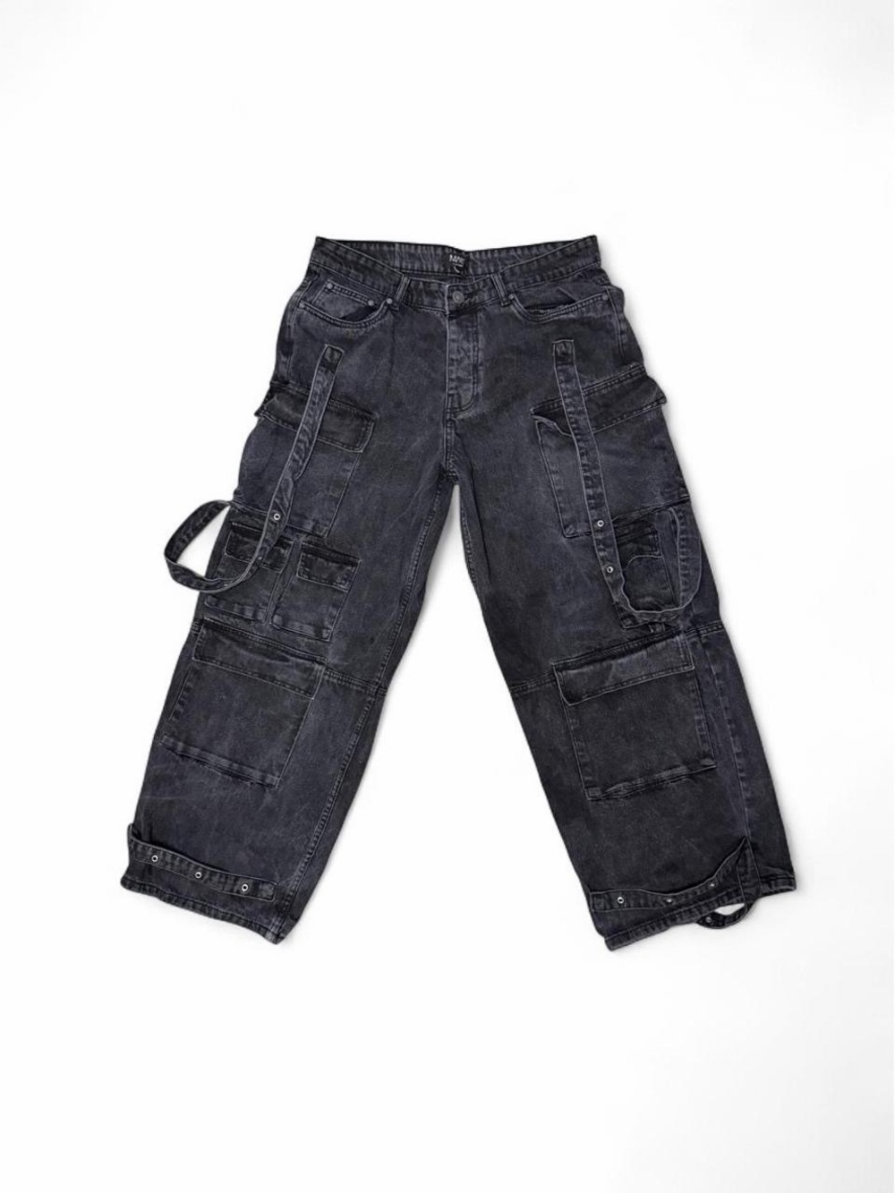 Black Acid Wash Multi Pocket Cargo Jeans Men’s 34 Y2K Utility Skater Opium